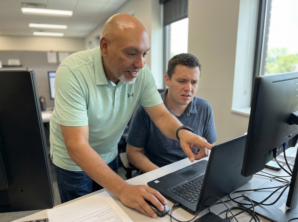 Tech expert helping a customer